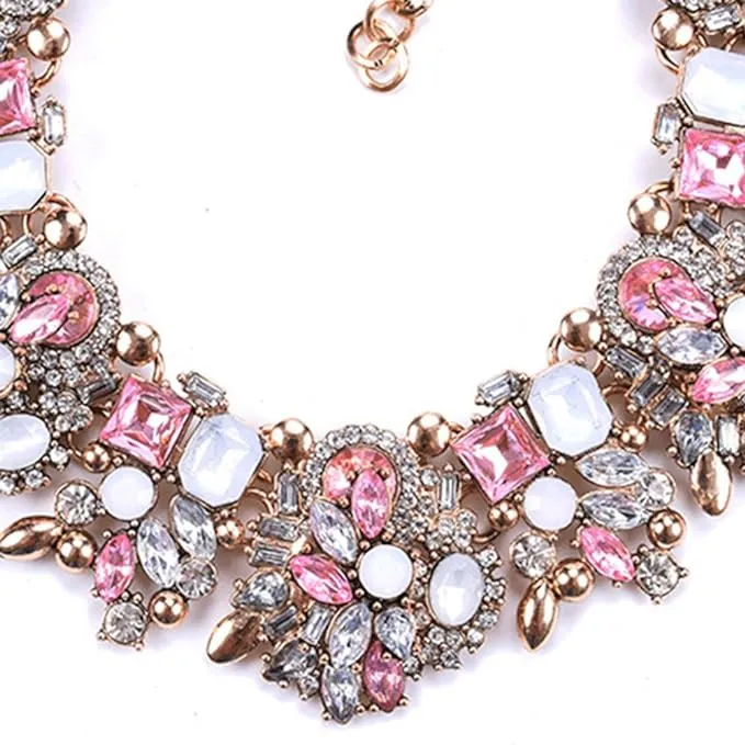 Beautiful pink & White Rhinestone Diamante Silver Color Choker Necklace