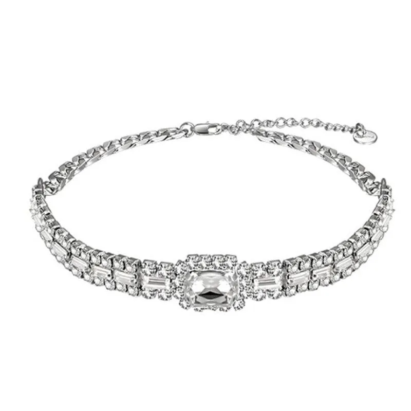 Big Crystal Choker Necklaces for Women Geometric Rhinestone Necklaces
