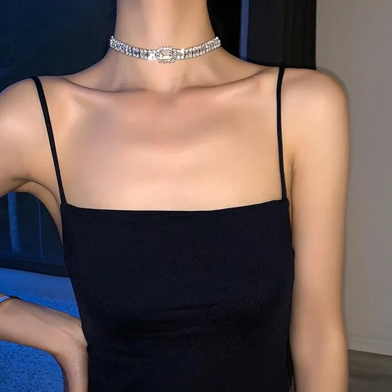 Big Crystal Choker Necklaces for Women Geometric Rhinestone Necklaces