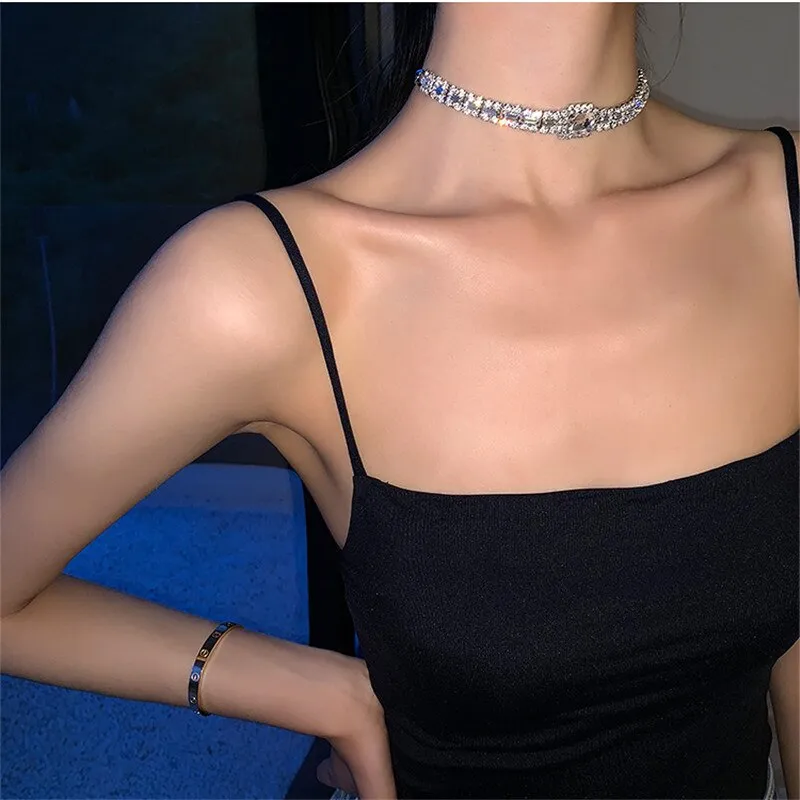 Big Crystal Choker Necklaces for Women Geometric Rhinestone Necklaces