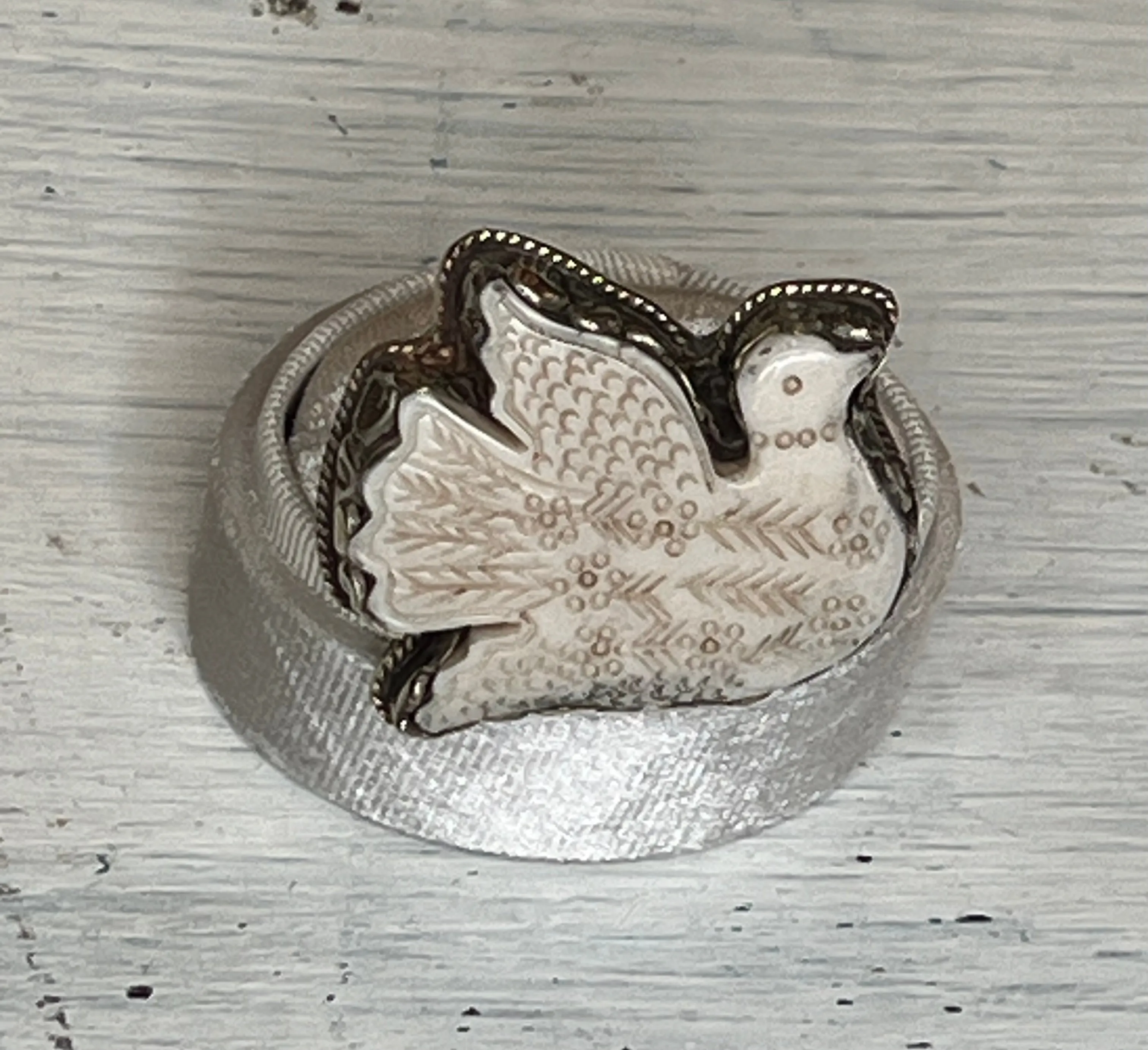 Bird Carved in Bone Adjustable Ornate Ring