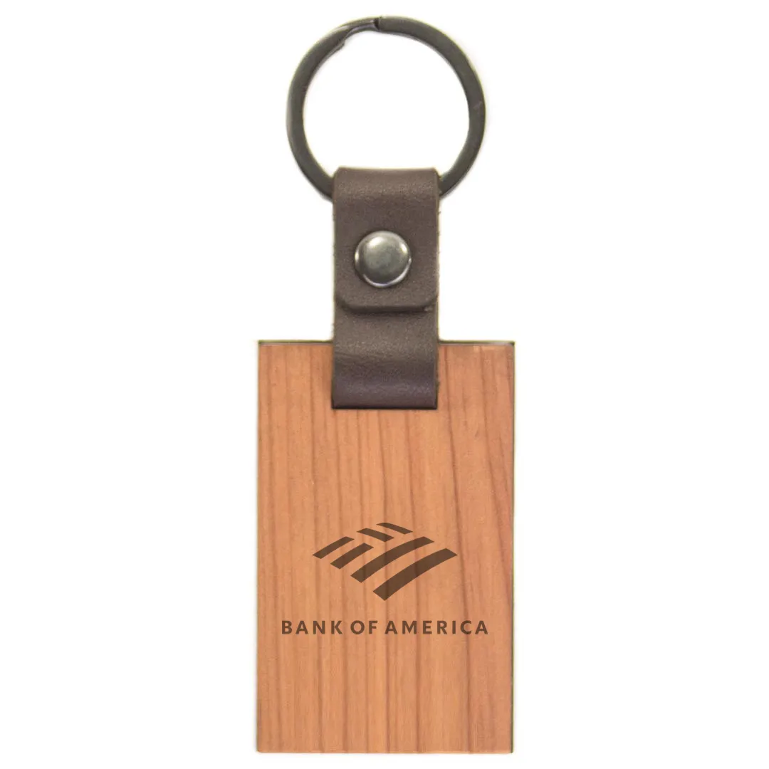 Blank Leather And Wood Keychain with Corporate Logo