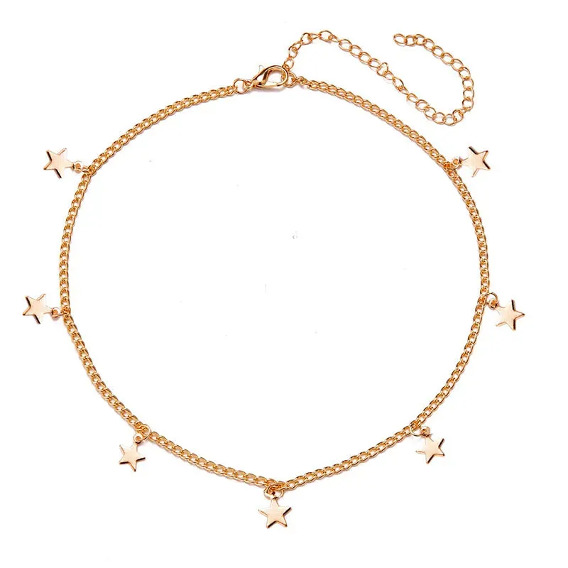 Boho Statement Necklace for Women Stars Dangler Choker Fashionable Clavicle Chain Jewelry Birthday Present Travel Decorations
