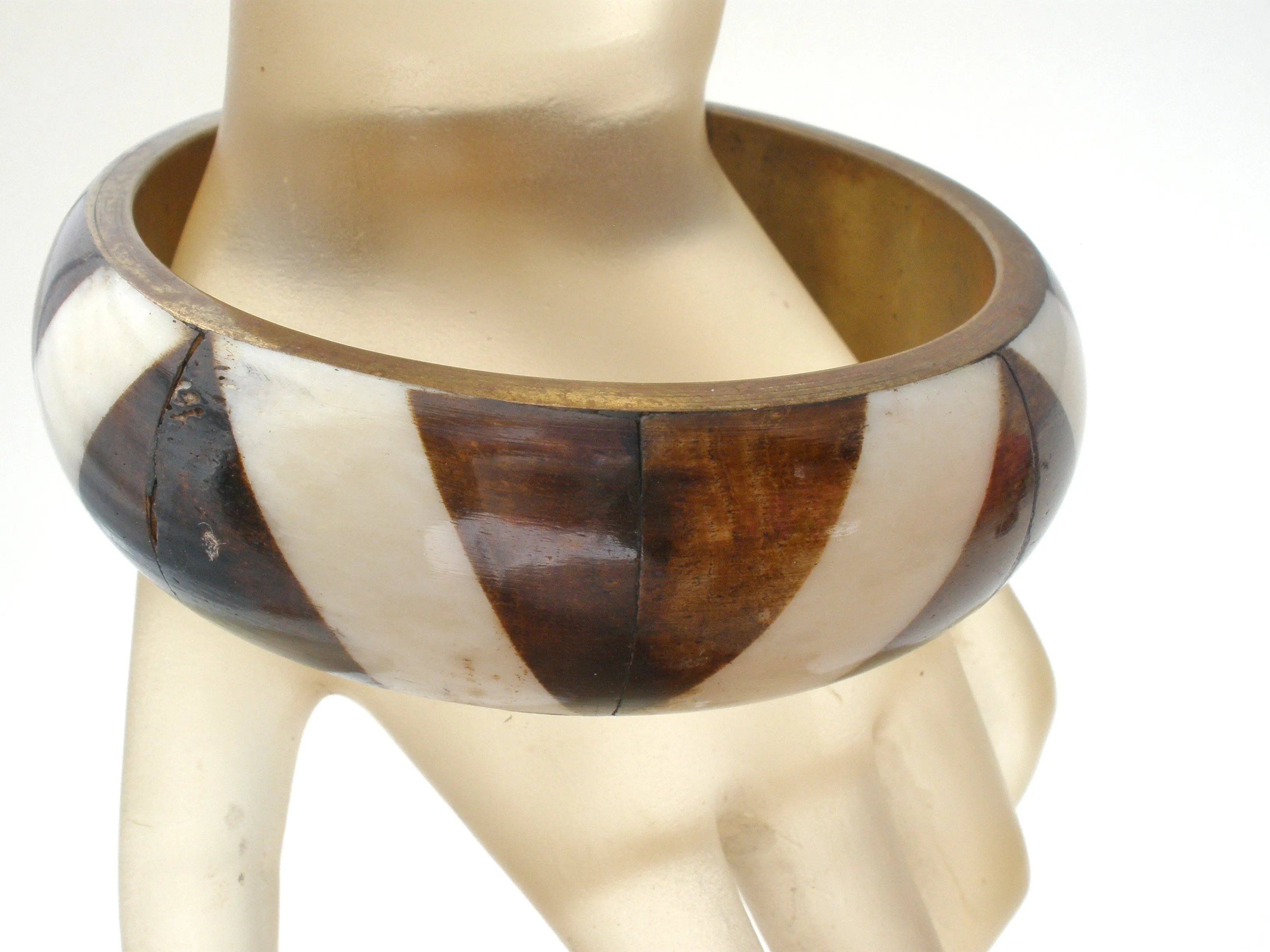 Bone & Antler Brass Bangle Bracelet Vintage