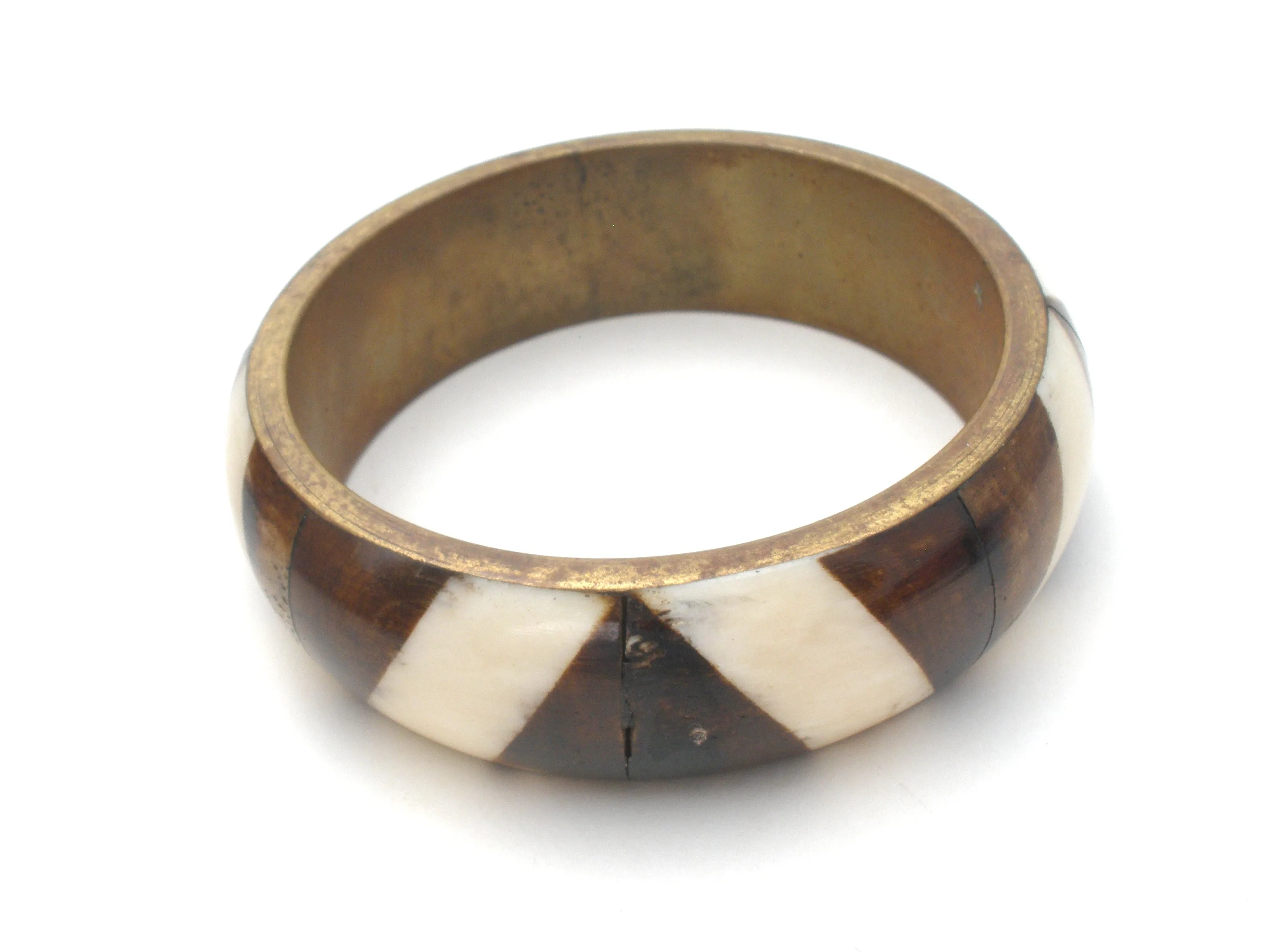 Bone & Antler Brass Bangle Bracelet Vintage