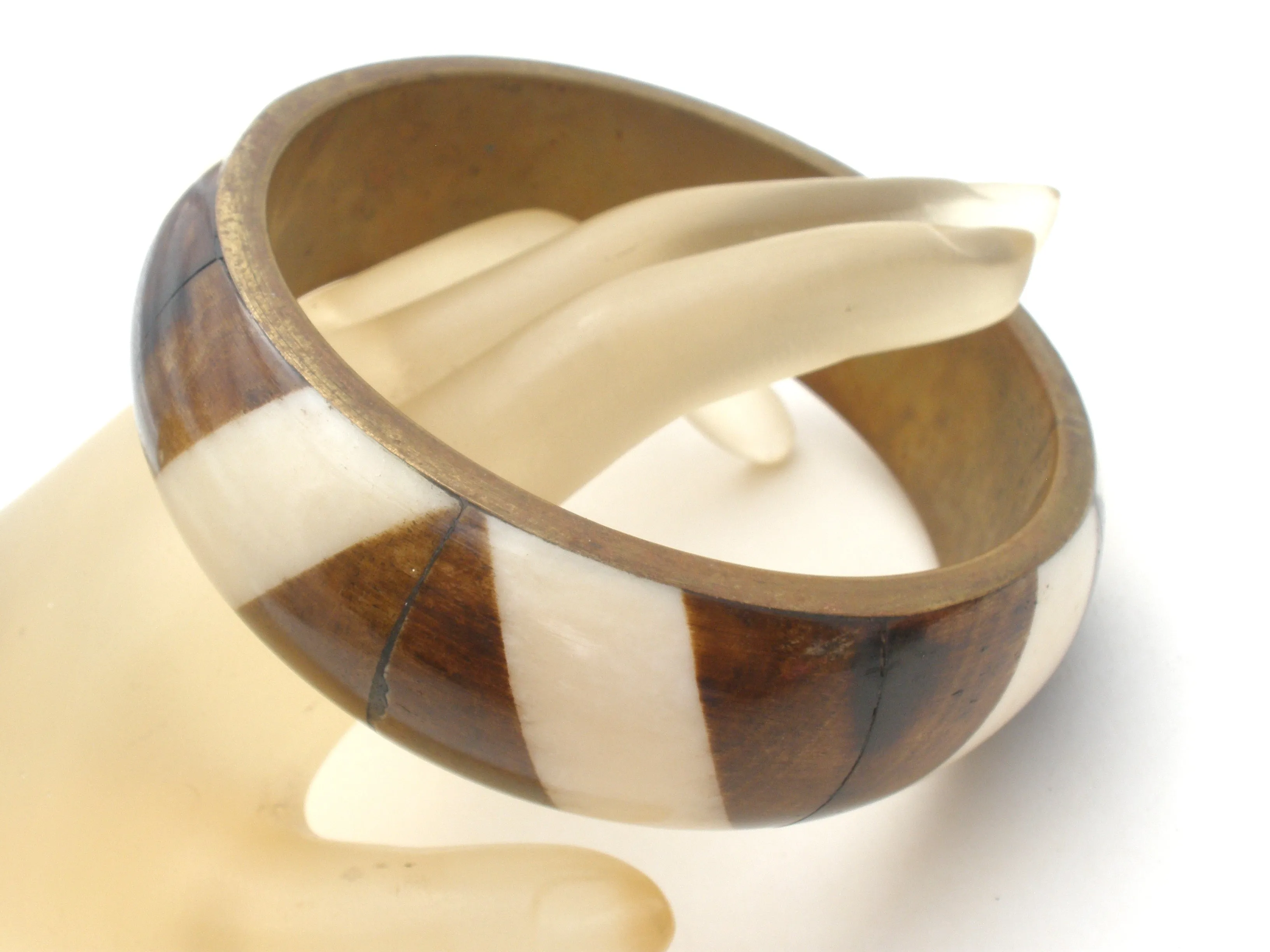 Bone & Antler Brass Bangle Bracelet Vintage