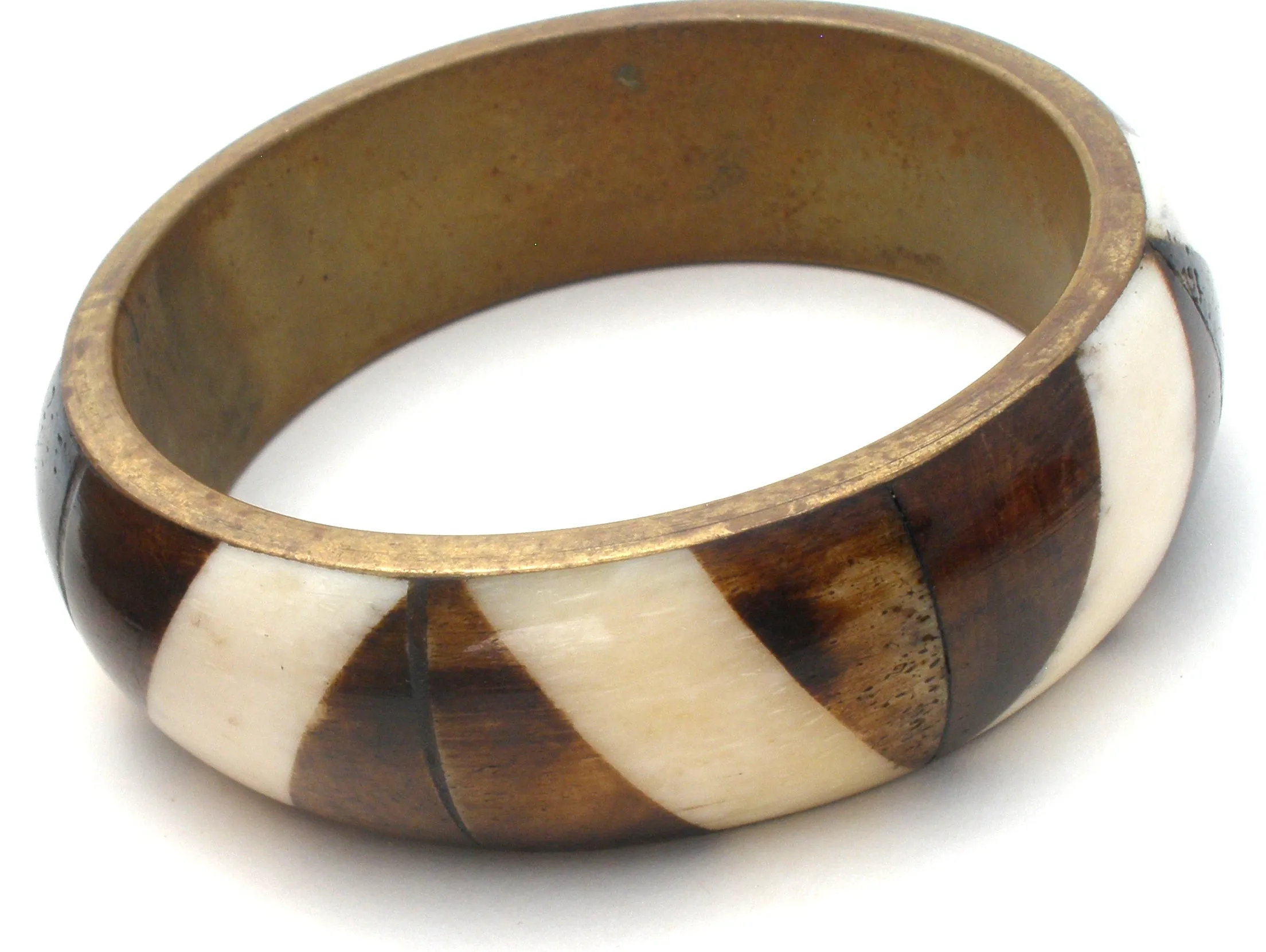 Bone & Antler Brass Bangle Bracelet Vintage