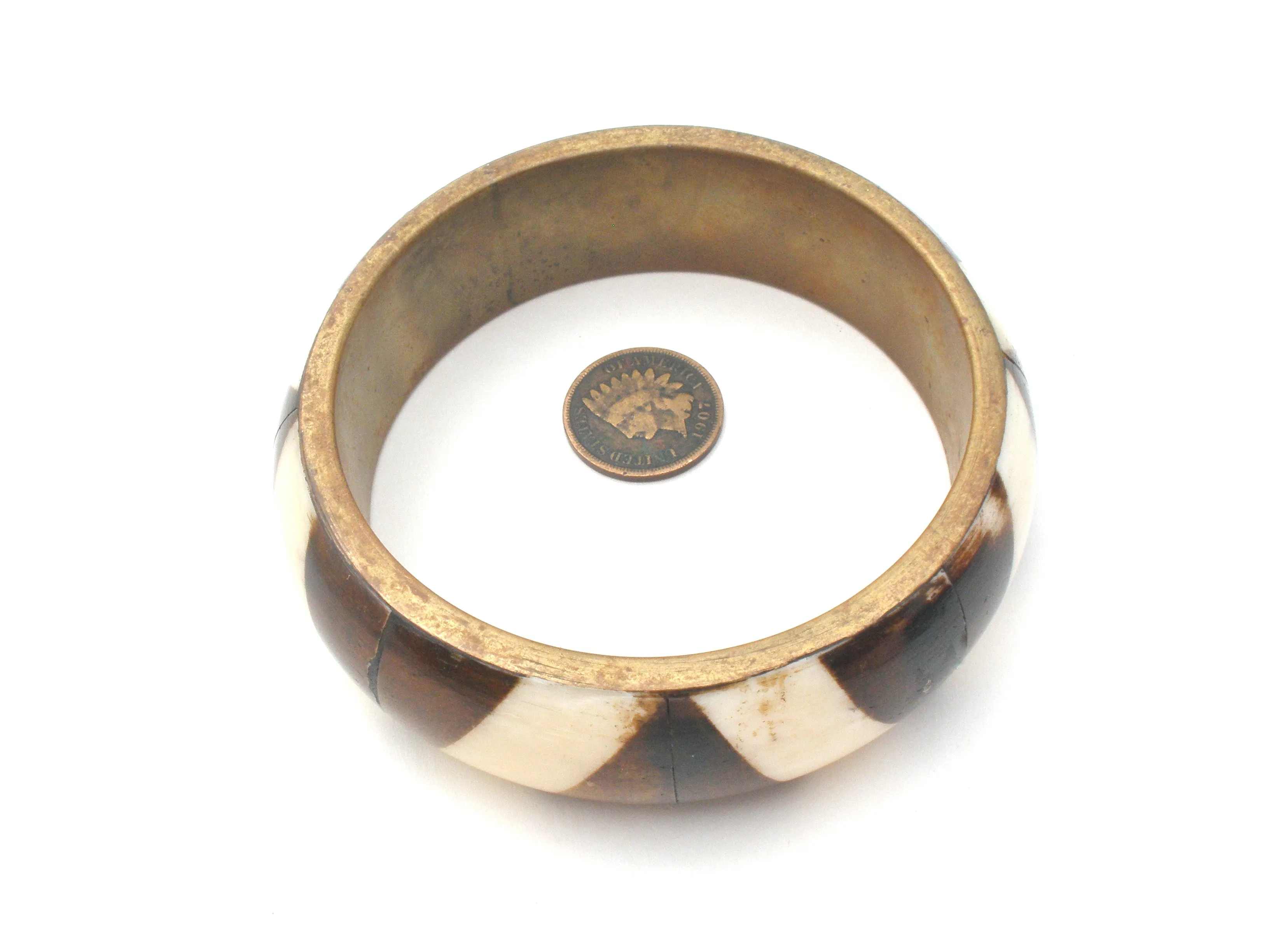Bone & Antler Brass Bangle Bracelet Vintage