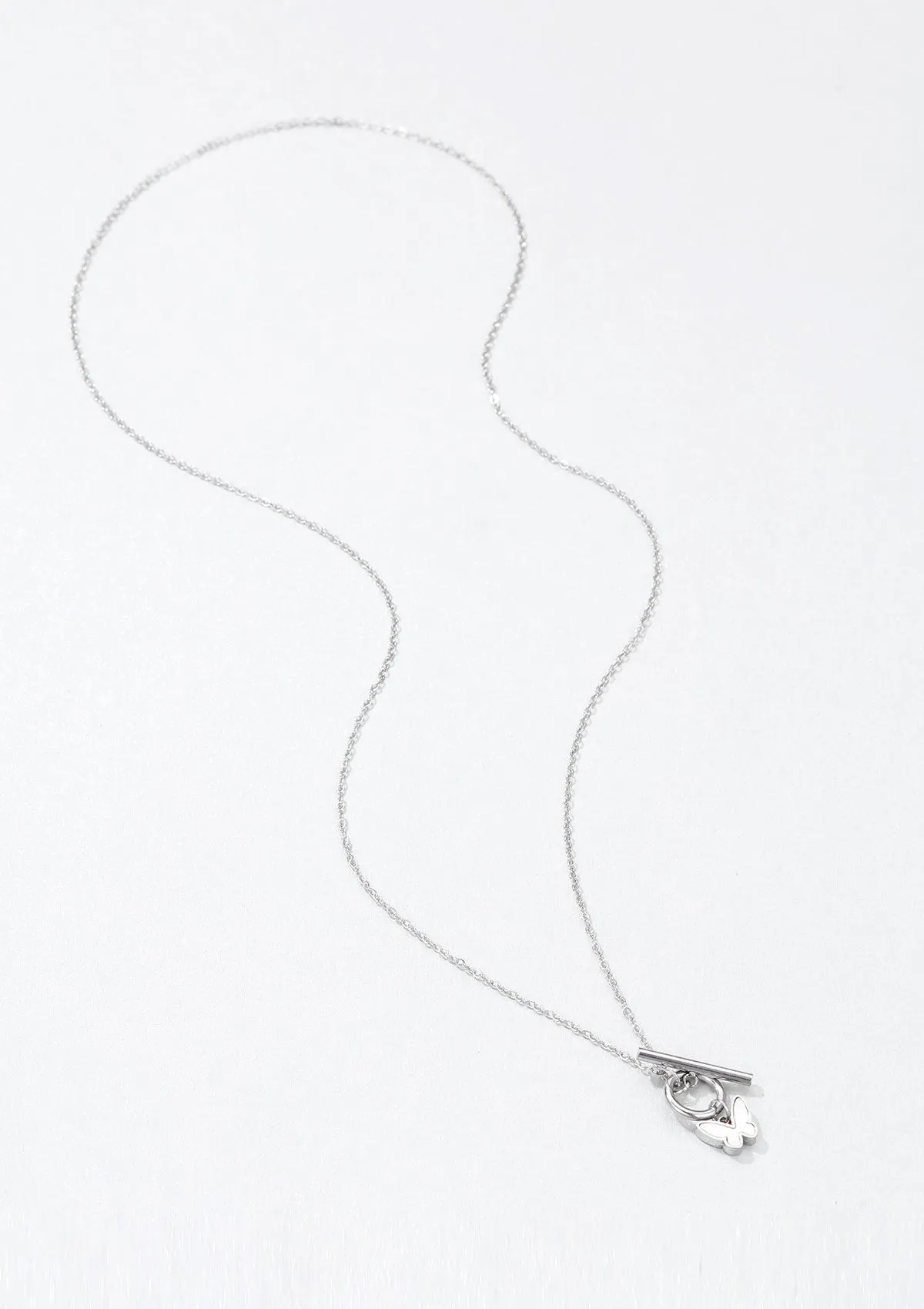 Butterfly Pendant T-Bar Necklace Silver