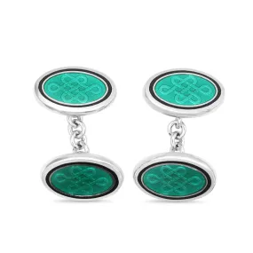Chain Link Oval Celtic Cross Cufflinks - Sterling Silver