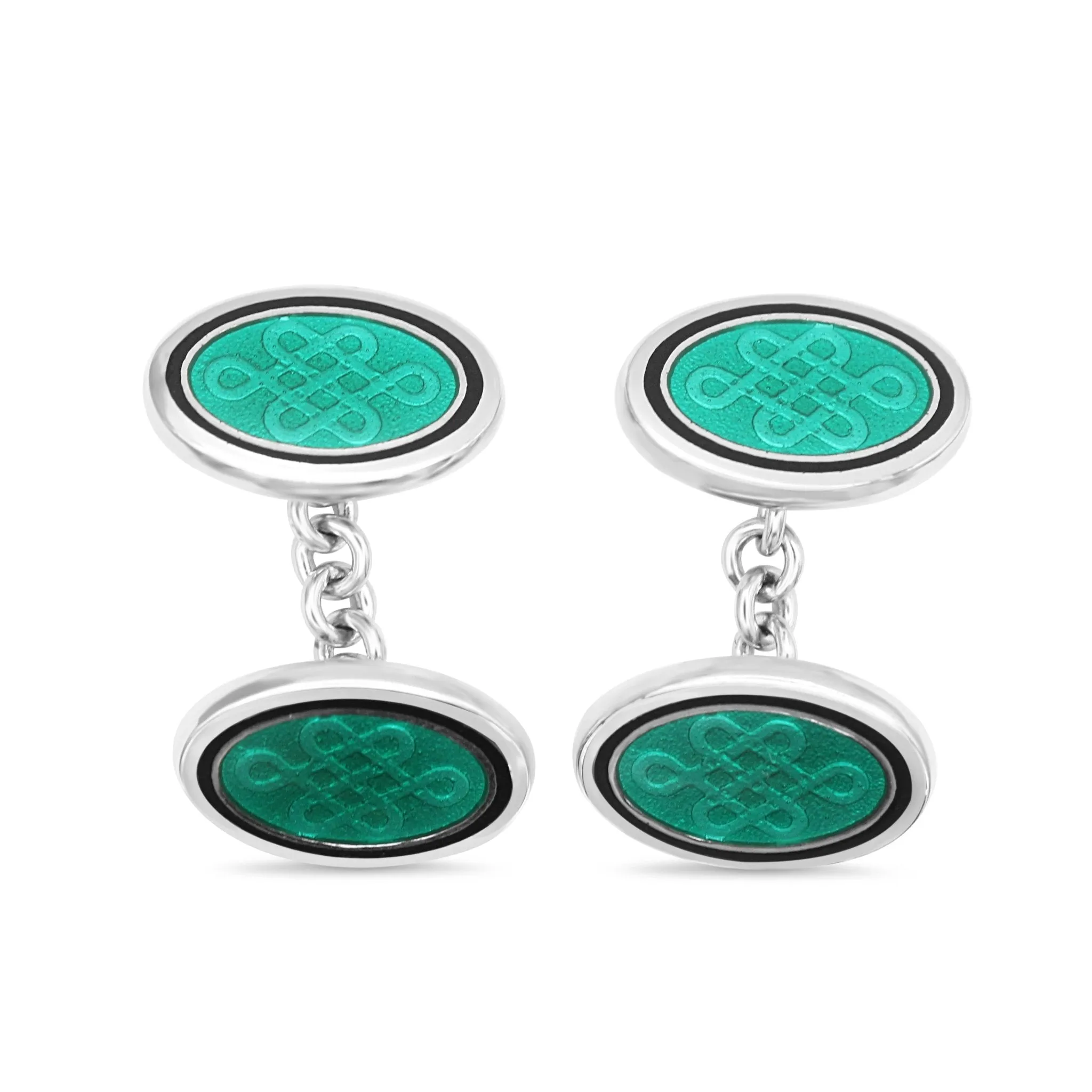 Chain Link Oval Celtic Cross Cufflinks - Sterling Silver