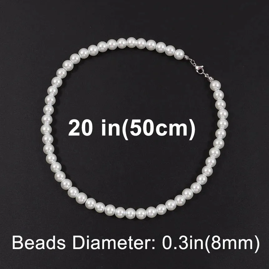 Cool Artificial White Pearl Necklace 1 Pcs Choker Beaded Chain for Men and Women Fashion Jewelry Gift