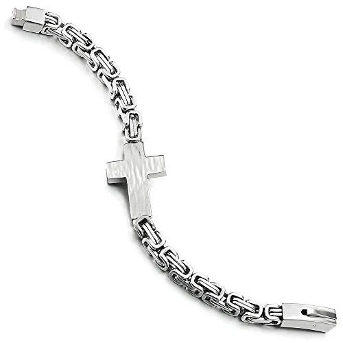 COOLSTEELANDBEYOND Mens Womens Stainless Steel Horizontal Sideway Lateral Cross Link Chain Bangle Bracelet, Polished