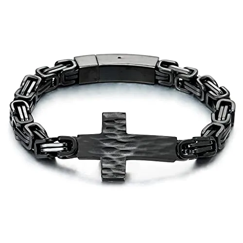 COOLSTEELANDBEYOND Mens Womens Stainless Steel Horizontal Sideway Lateral Cross Link Chain Bangle Bracelet, Polished
