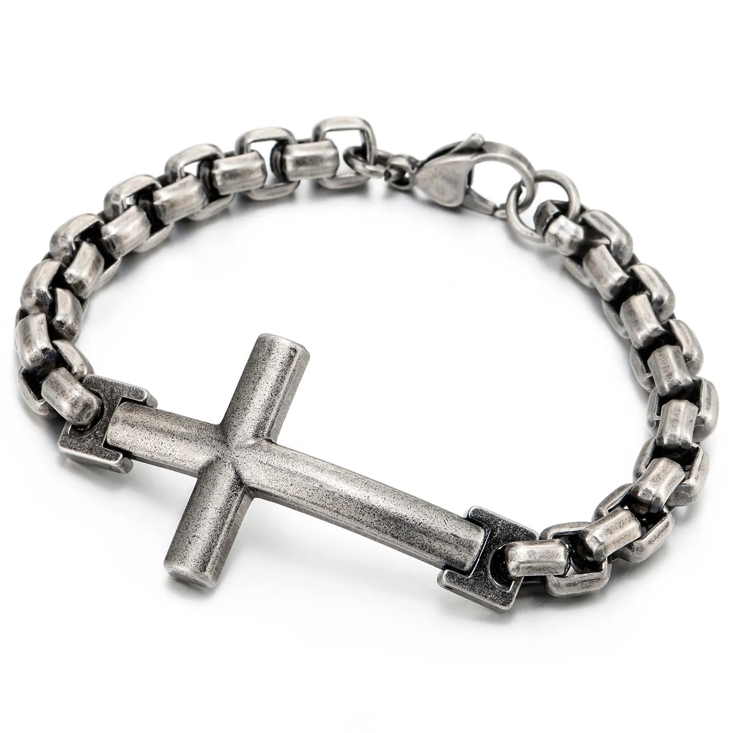 COOLSTEELANDBEYOND Mens Womens Stainless Steel Horizontal Sideway Lateral Cross Link Chain Bangle Bracelet, Polished