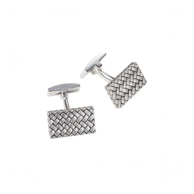 Cudworth Sterling Silver Woven Pattern Rectangle Cufflinks