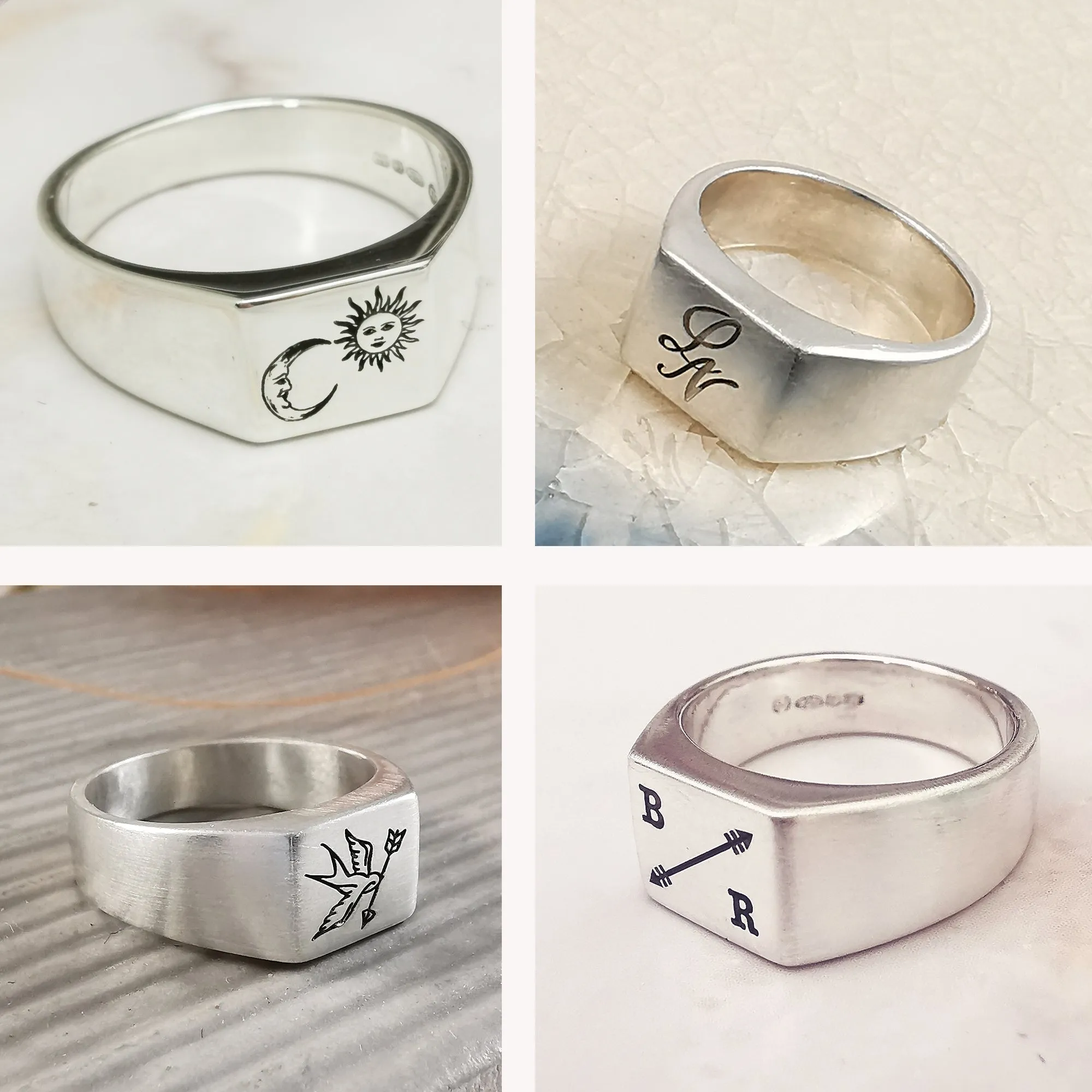 Custom Engraved Square Silver Signet Ring