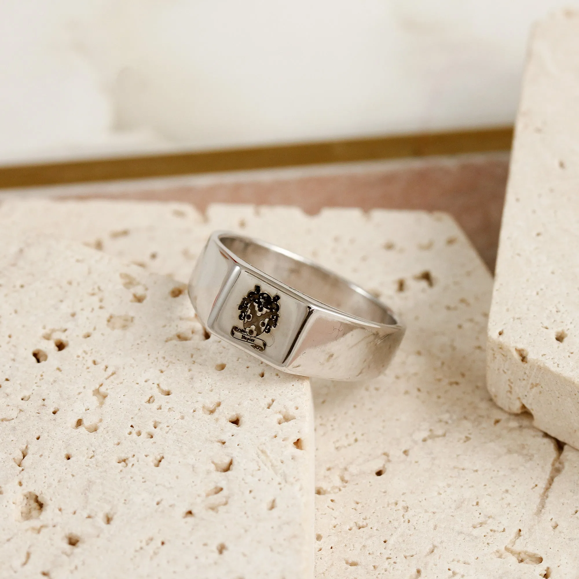 Custom Engraved Square Silver Signet Ring
