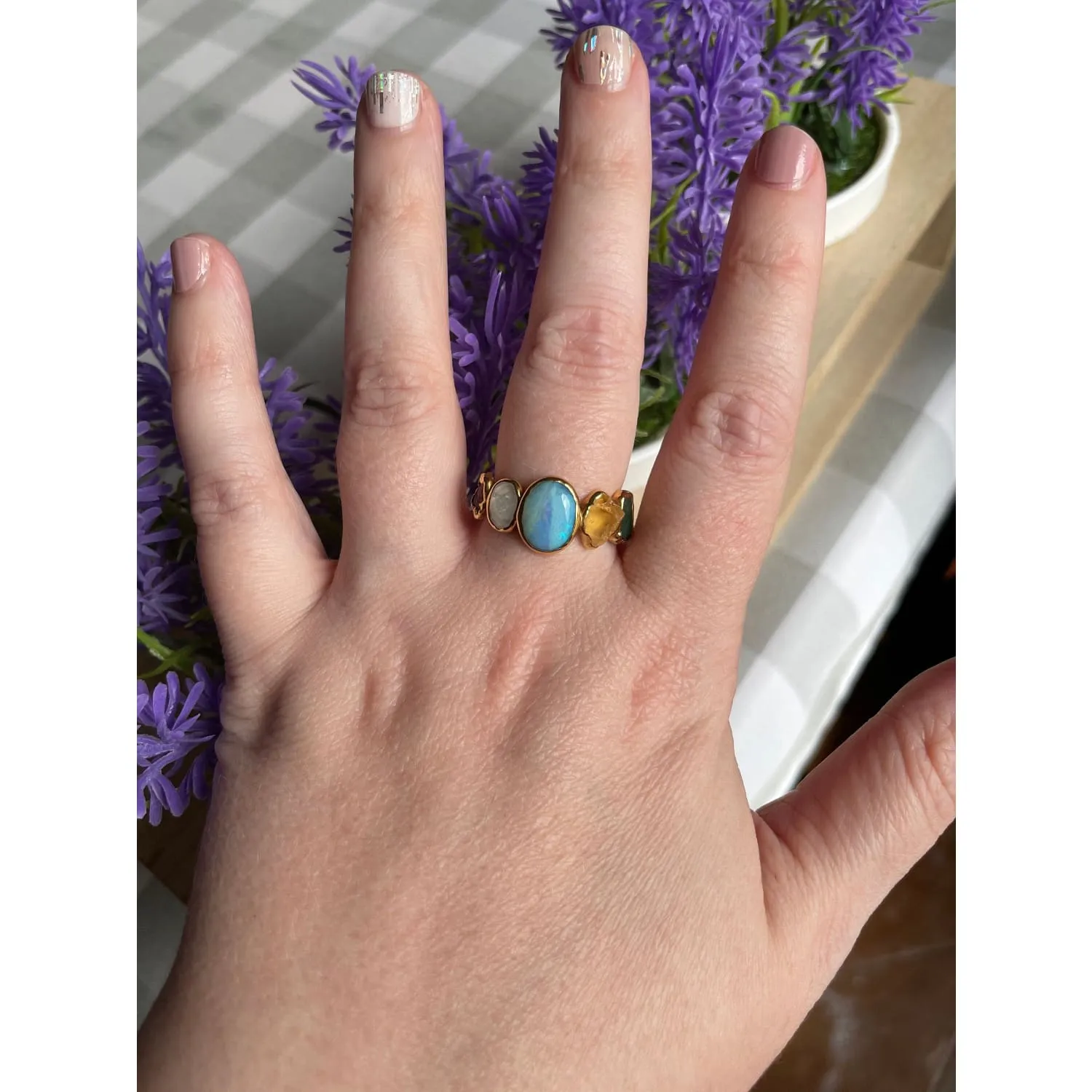 Custom Raw Birthstone Cluster Mothers Ring