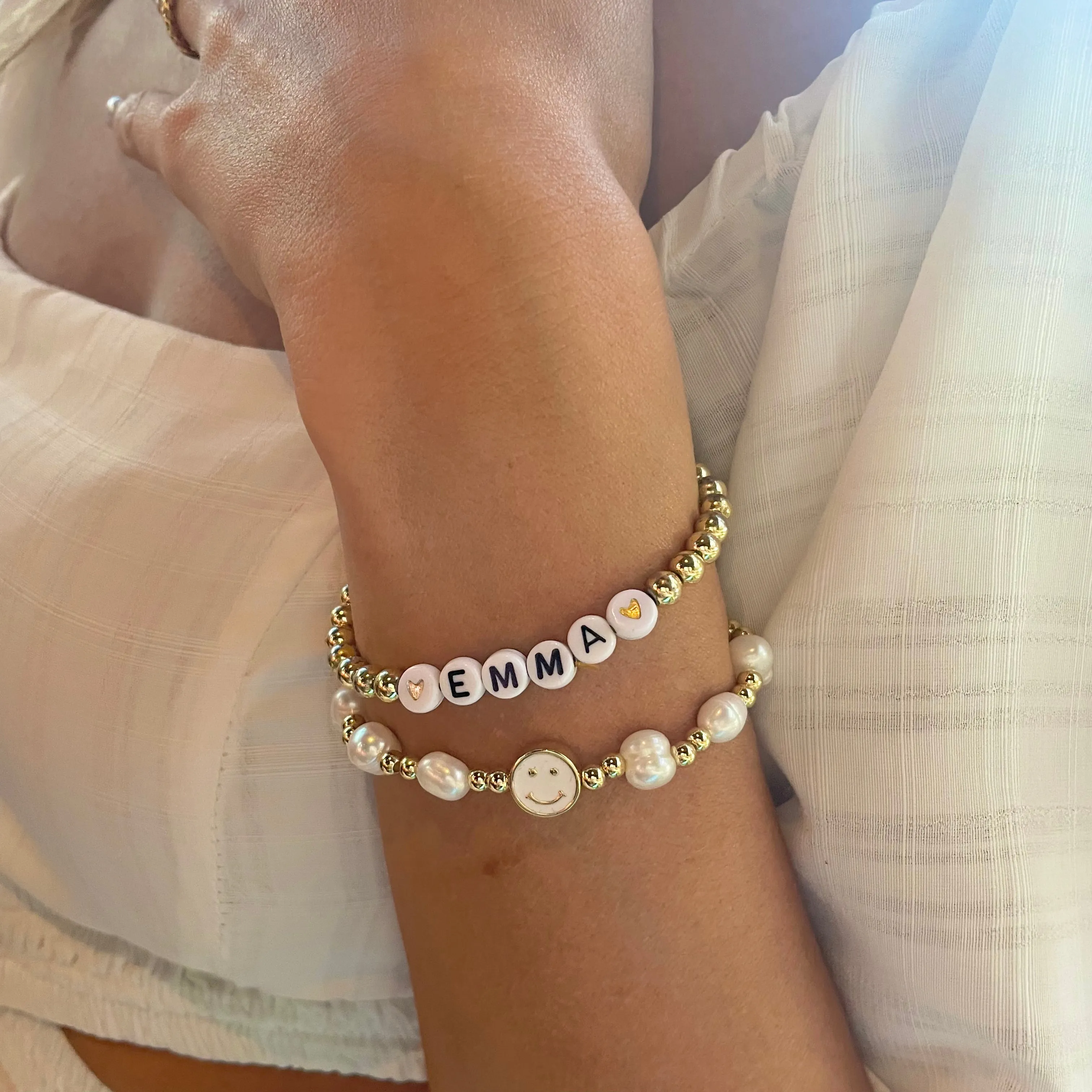 Customizable Gold Beaded Name Bracelet