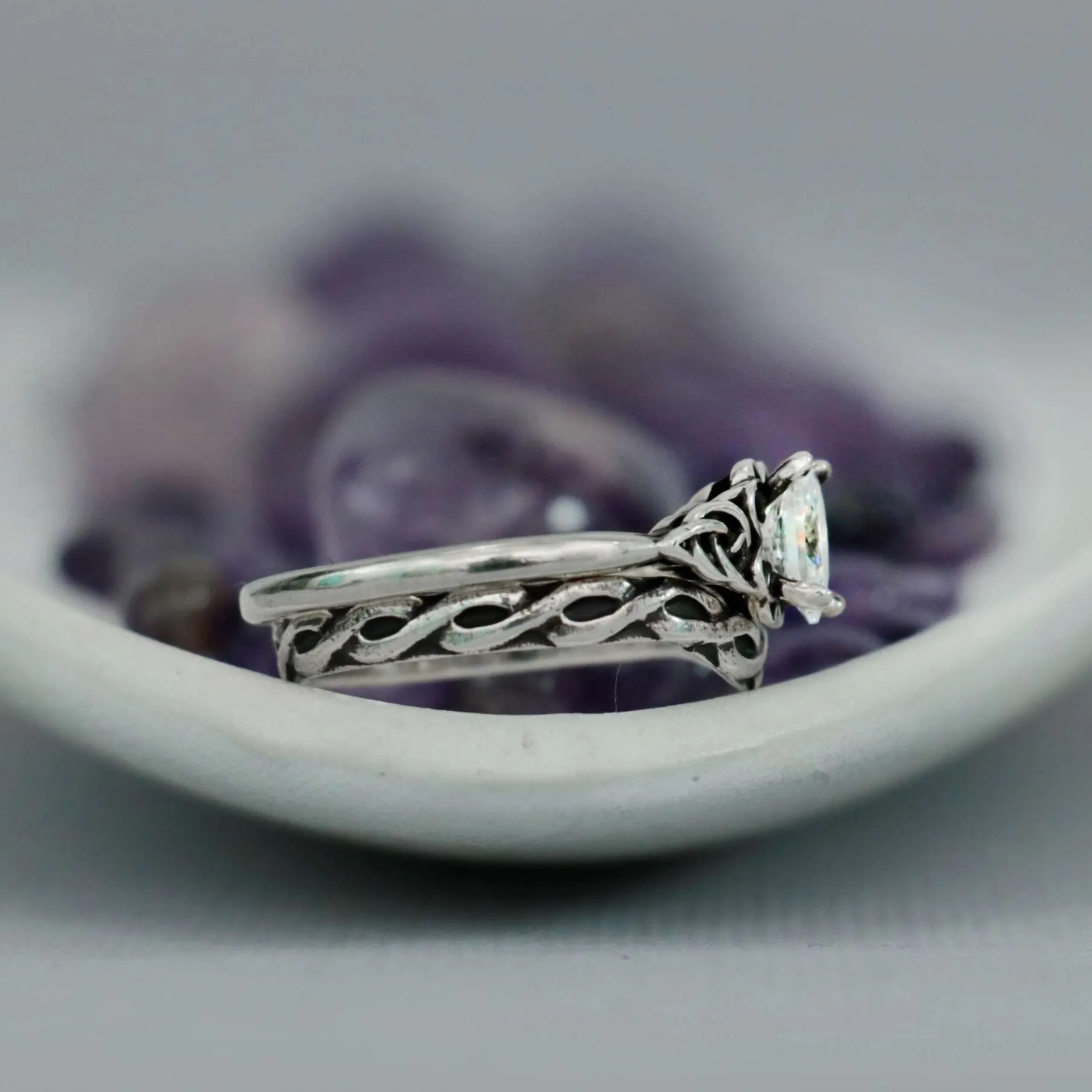 Dainty Celtic Engagement Ring Set Sterling Silver | Moonkist Designs