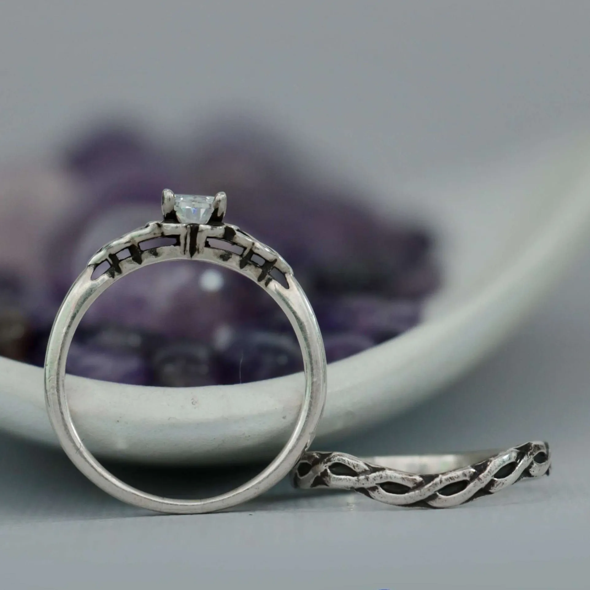 Dainty Celtic Engagement Ring Set Sterling Silver | Moonkist Designs