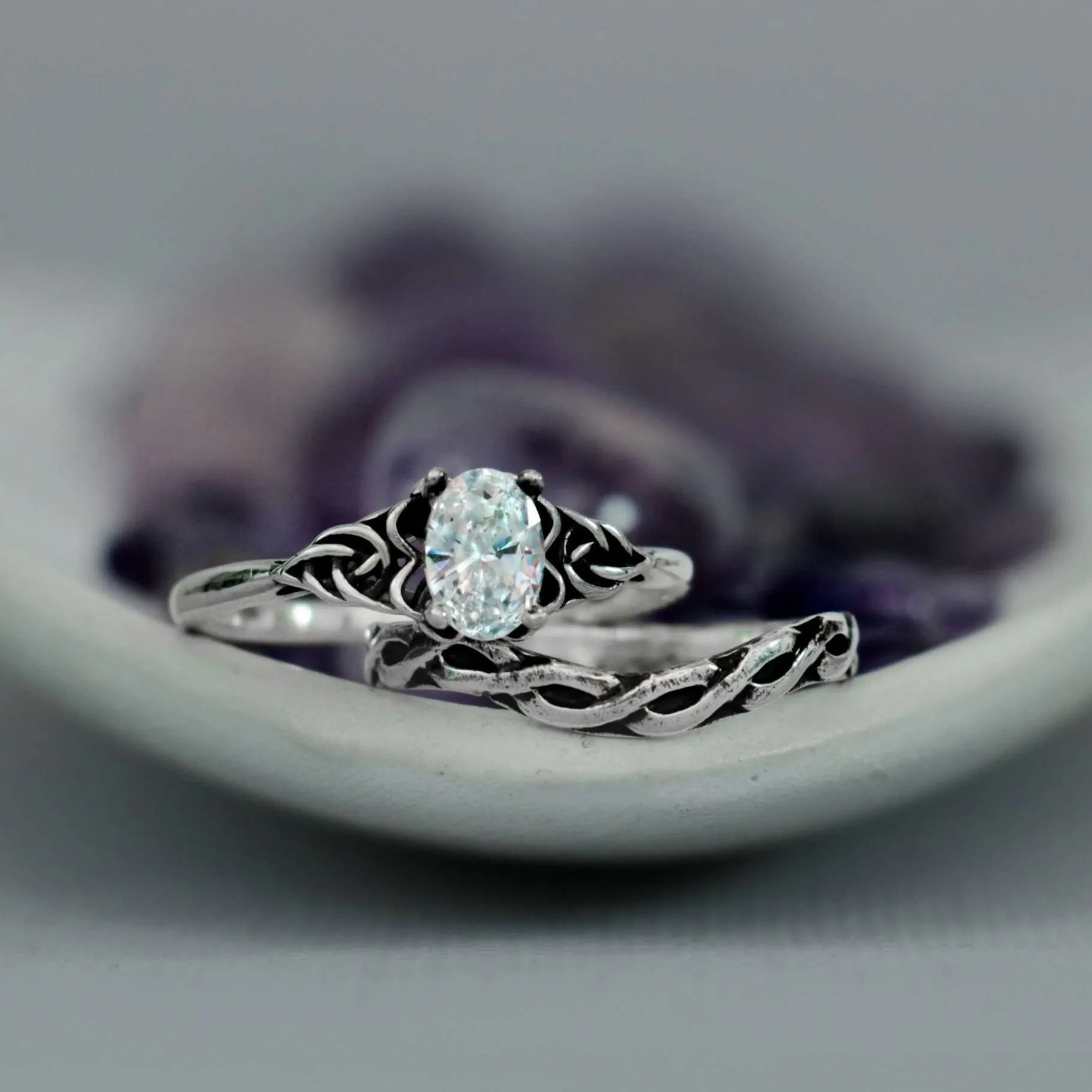 Dainty Celtic Engagement Ring Set Sterling Silver | Moonkist Designs