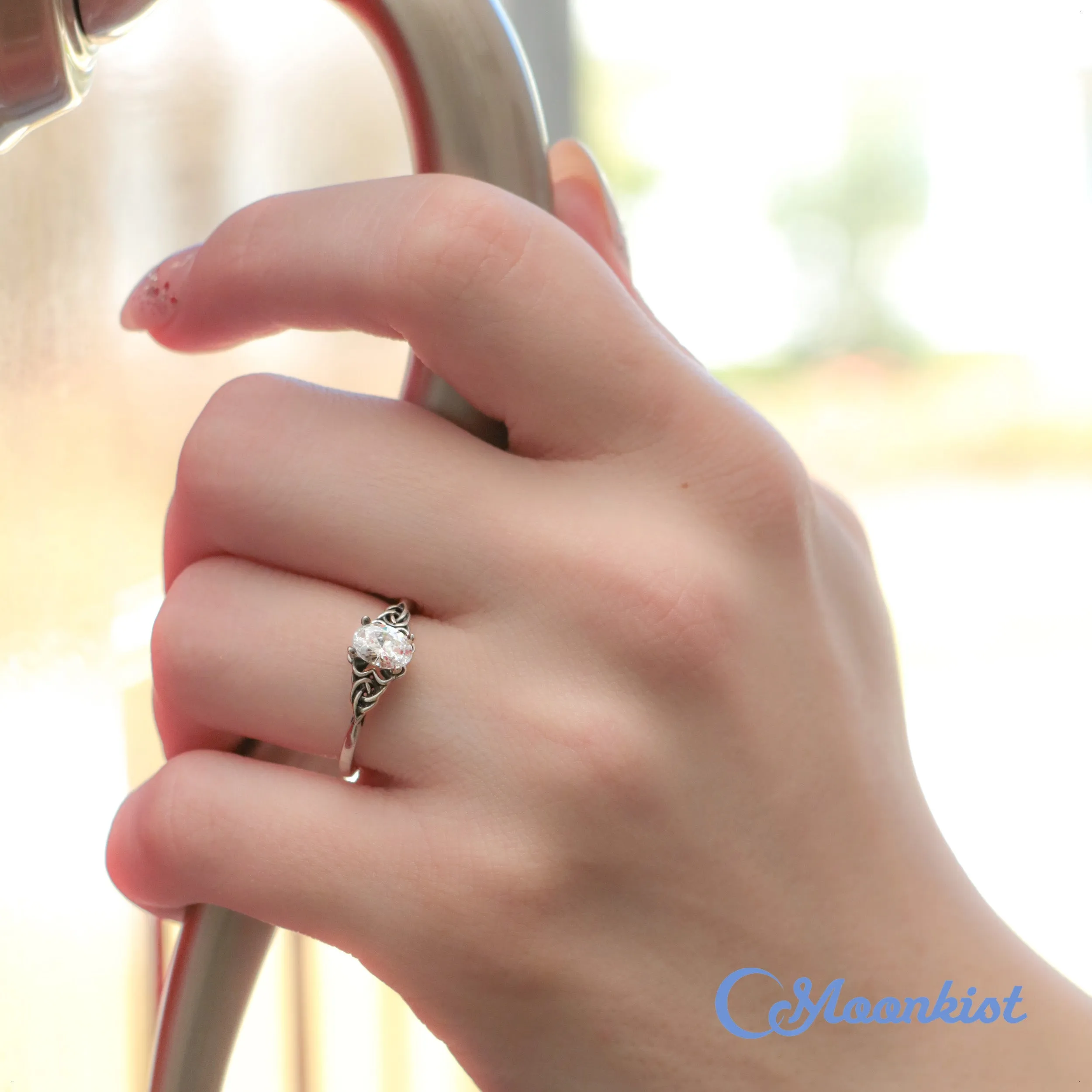 Dainty Celtic Engagement Ring Set Sterling Silver | Moonkist Designs