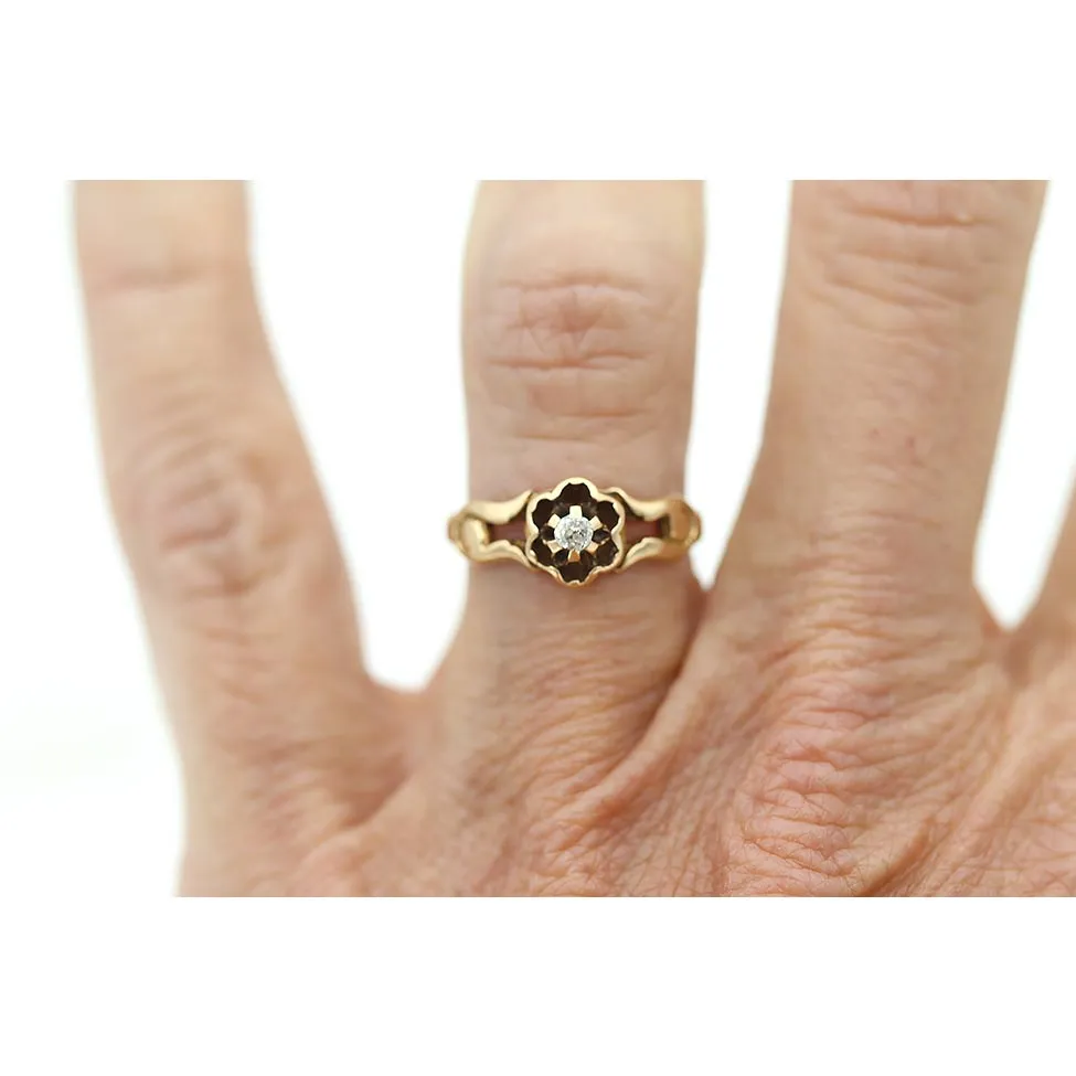 Dainty Victorian Old Mine Cut Diamond Solitaire Engagement Ring .07 Carat
