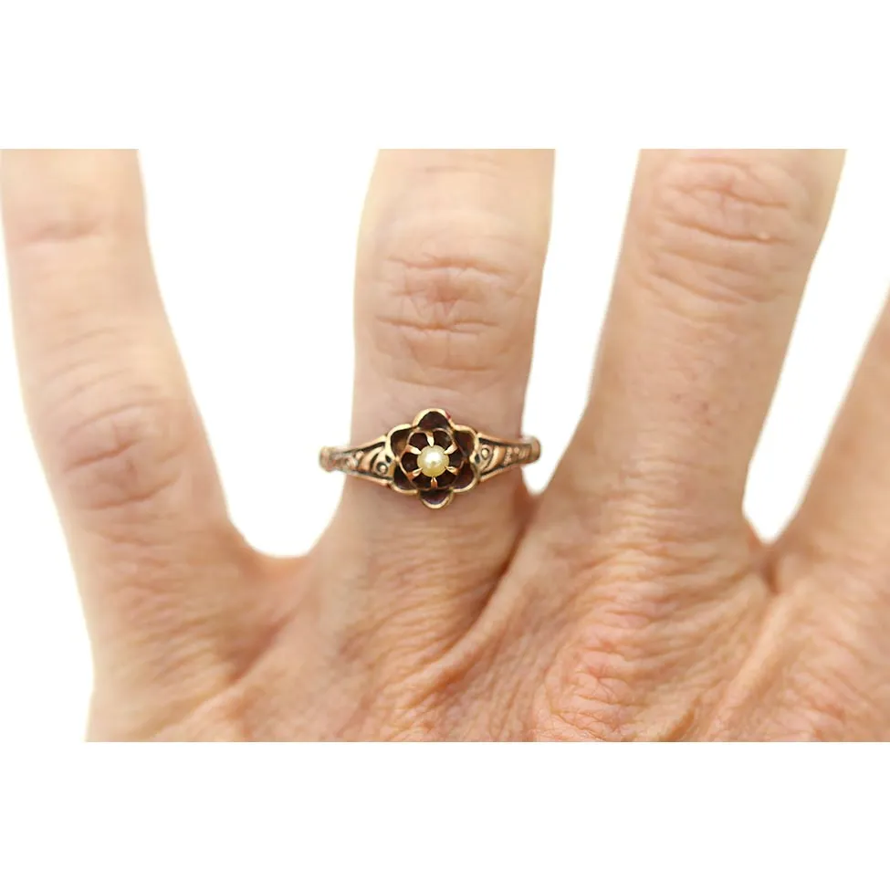 Dainty Victorian Pearl Solitaire Engagement Ring