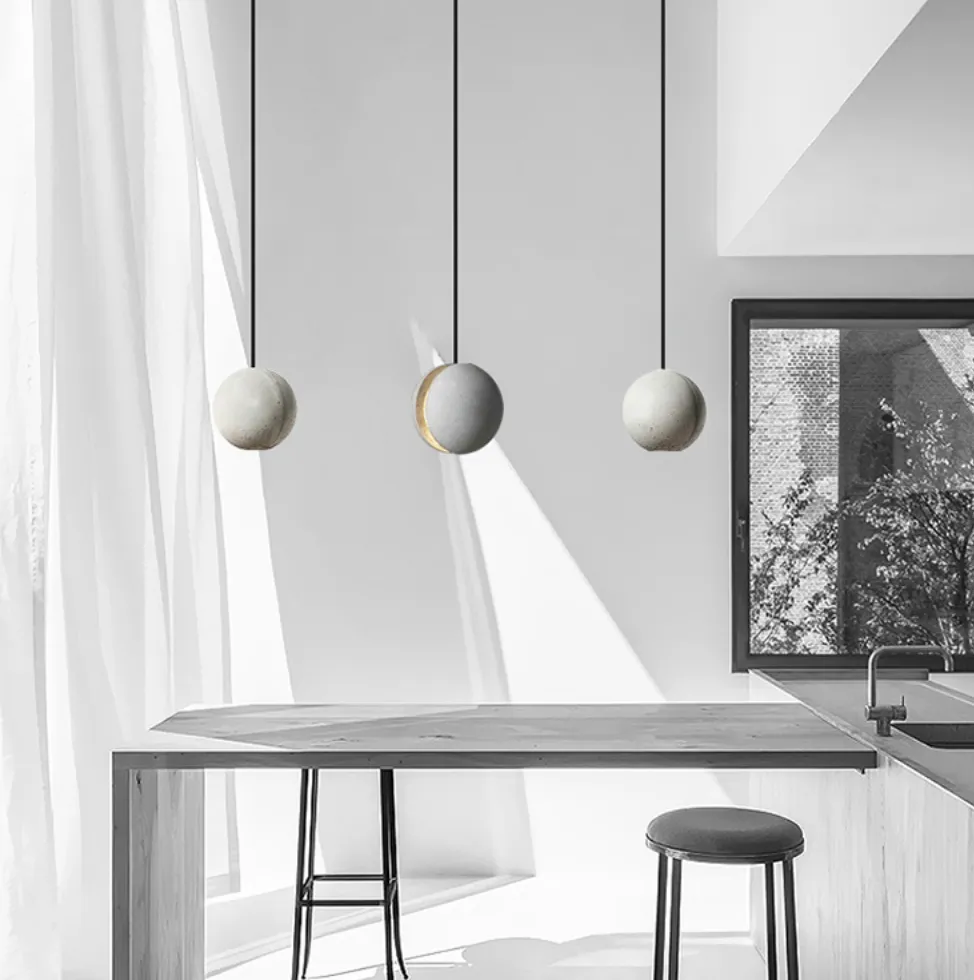 Eluf Concrete Sphere Minimalist Pendant Light