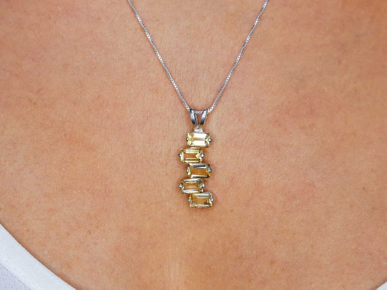 Emerald Baguette Pendant - Gold Emerald Necklace, Gold Emerald Pendant