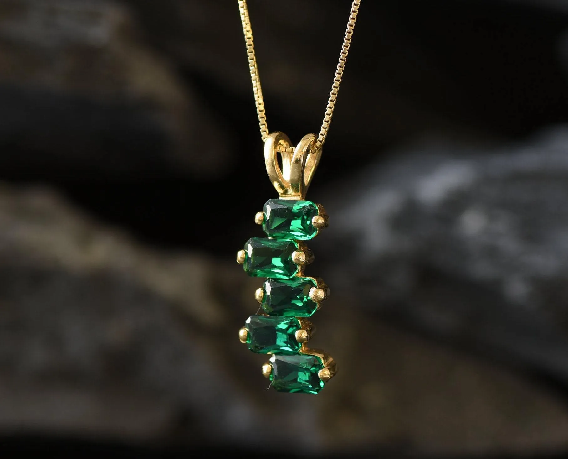 Emerald Baguette Pendant - Gold Emerald Necklace, Gold Emerald Pendant