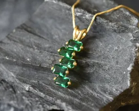 Emerald Baguette Pendant - Gold Emerald Necklace, Gold Emerald Pendant