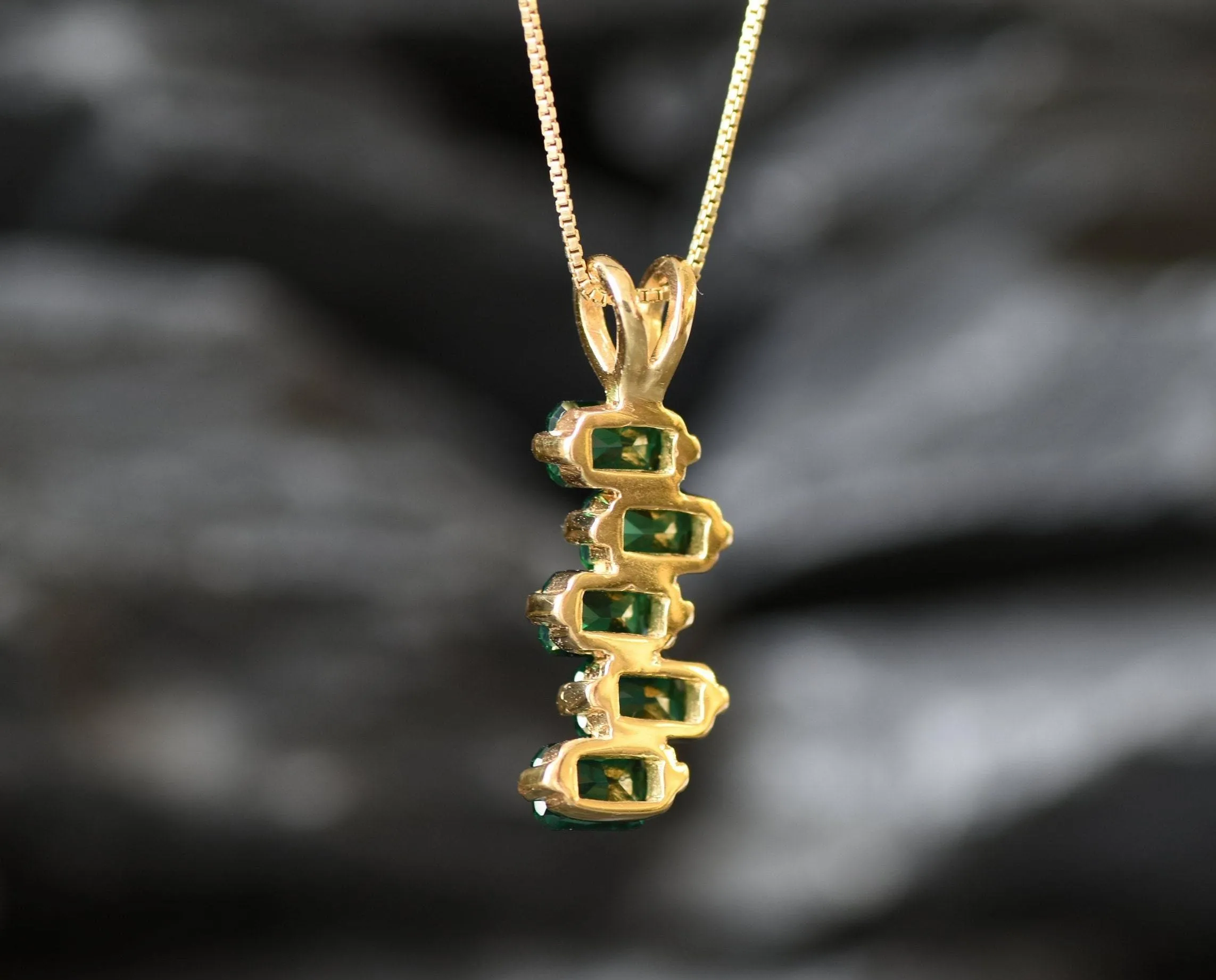 Emerald Baguette Pendant - Gold Emerald Necklace, Gold Emerald Pendant