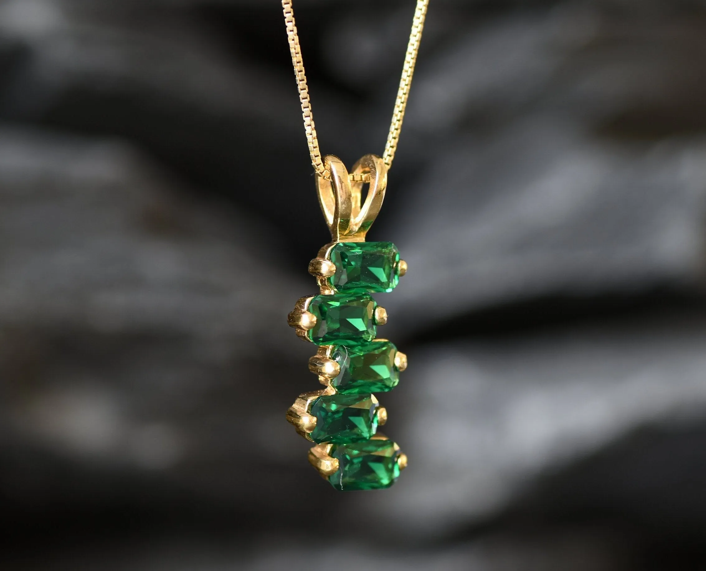Emerald Baguette Pendant - Gold Emerald Necklace, Gold Emerald Pendant