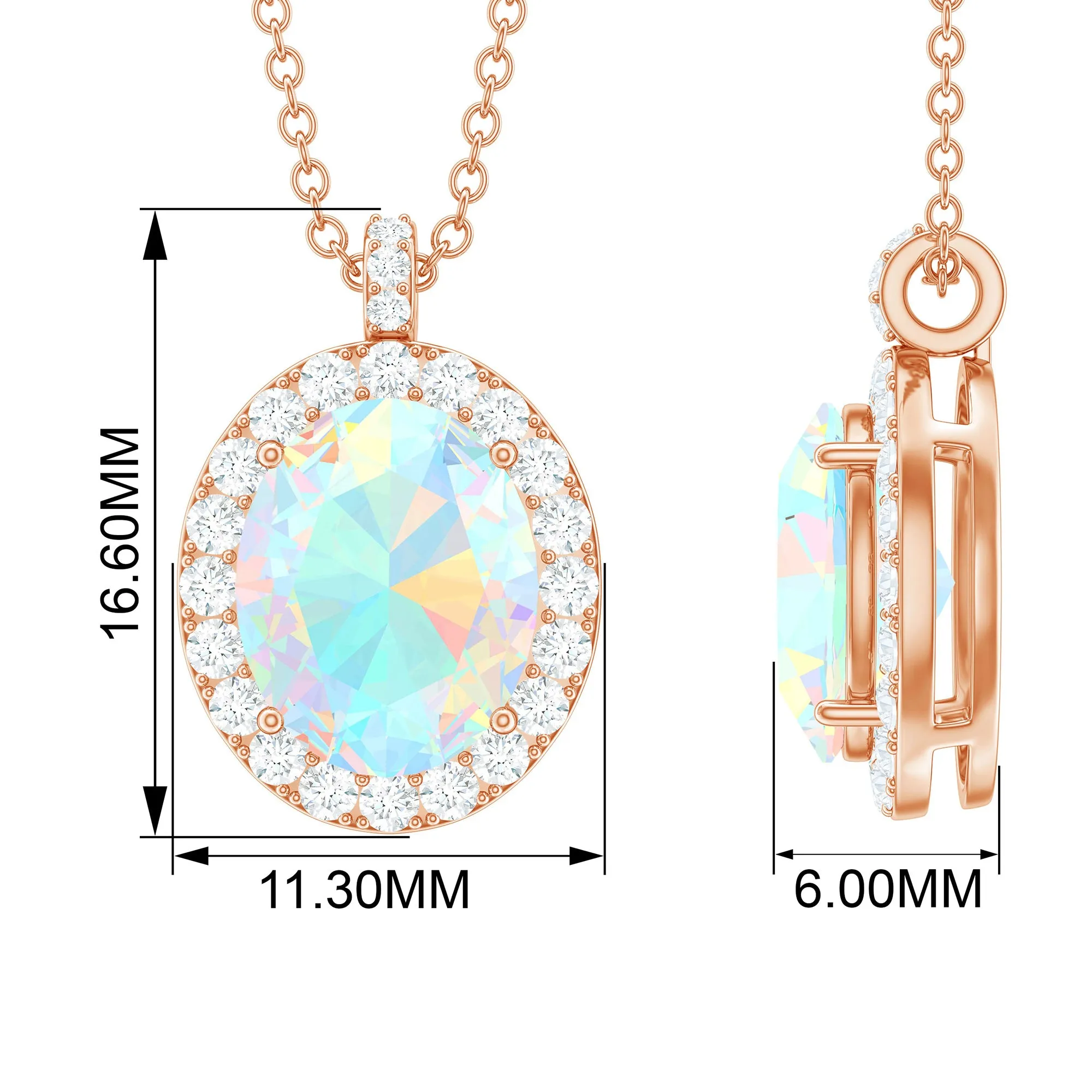 Ethiopian Opal and Diamond Halo Pendant Necklace
