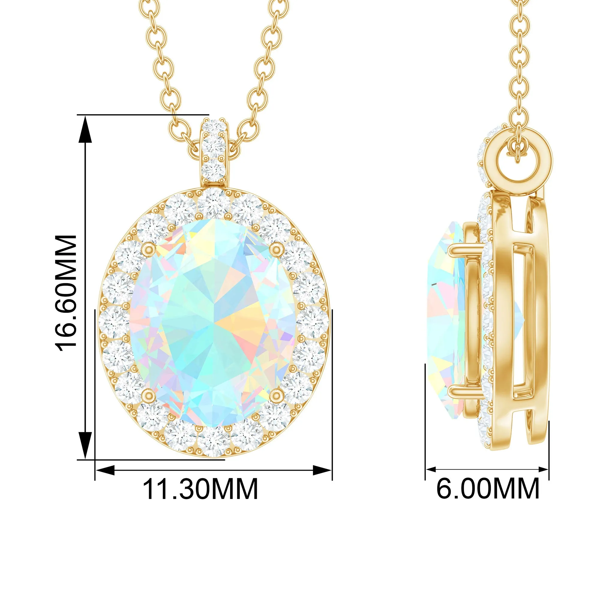 Ethiopian Opal and Diamond Halo Pendant Necklace