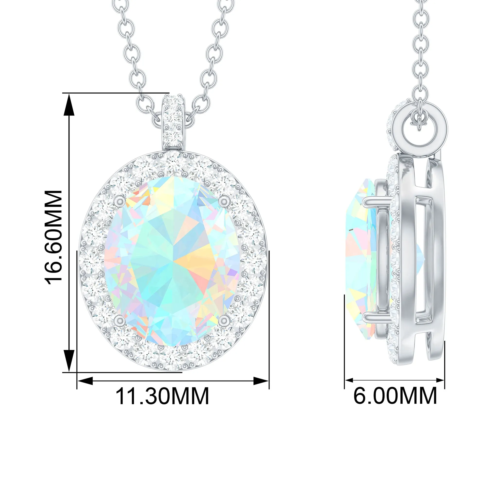 Ethiopian Opal and Diamond Halo Pendant Necklace