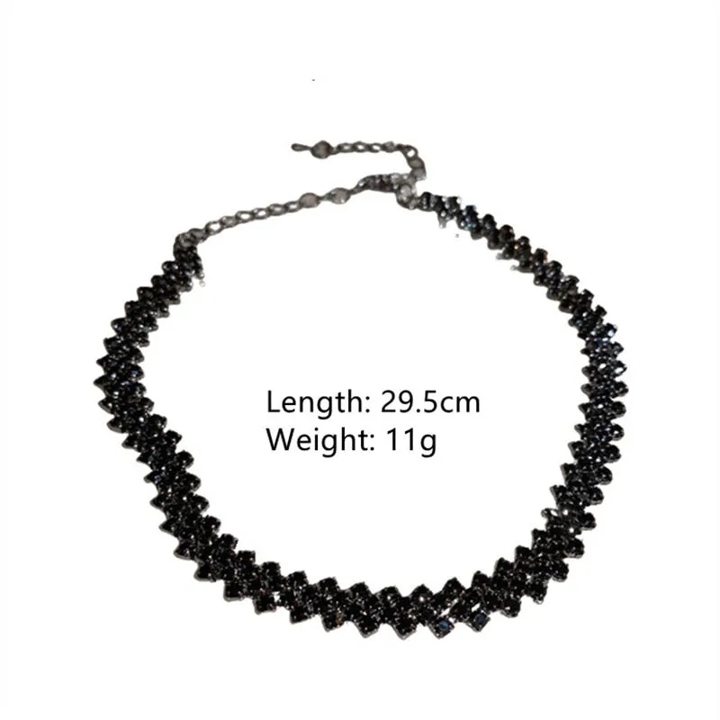 Fashion Black Rhinestone Choker Necklaces for Women Geometric Crystal Necklaces