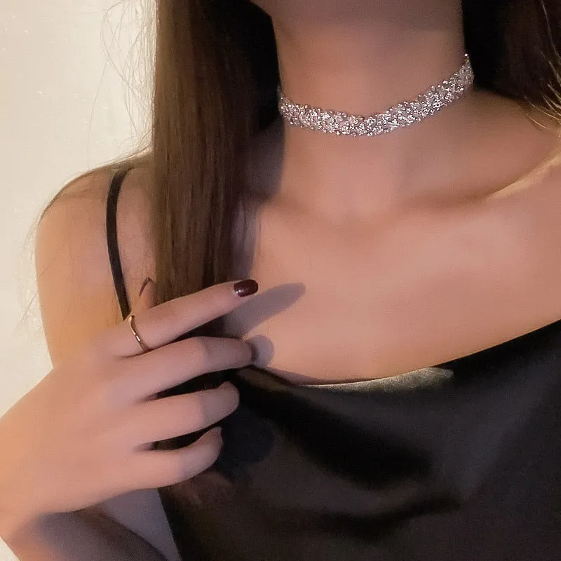 Fashion Full Rhinestone Choker Necklaces for Women Crystal Necklaces