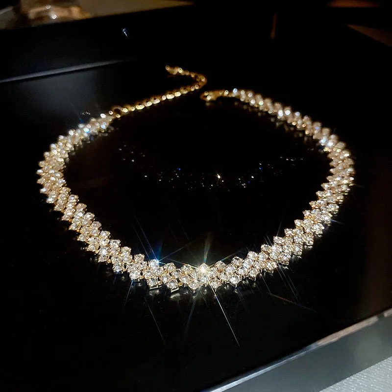 Fashion Gold Color Rhinestone Choker Necklaces for Women