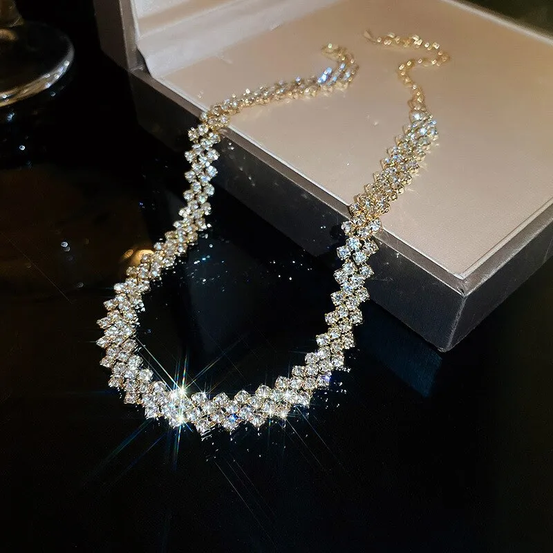 Fashion Gold Color Rhinestone Choker Necklaces for Women