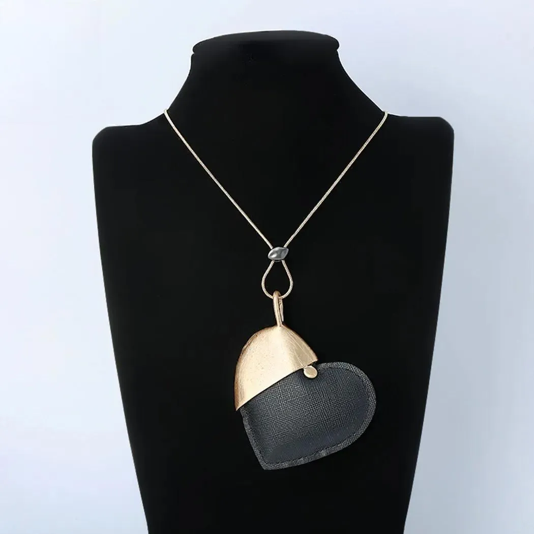 Fashion Heart Pendant Long Chains Colar Necklace Vintage Jewelry for Women