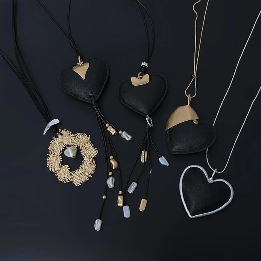 Fashion Heart Pendant Long Chains Colar Necklace Vintage Jewelry for Women