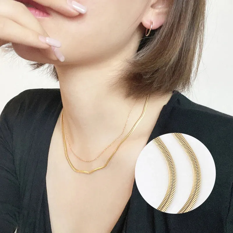 Fashion Unisex Snake Chain Women Necklace Choker Stainless Steel Herringbone Gold Color Chain Necklace for Women Jewelry Gift