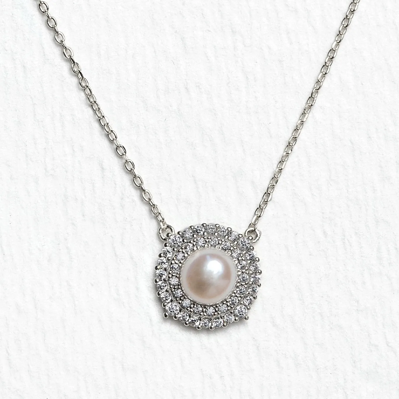 Freshwater Pearl CZ Halo Necklace