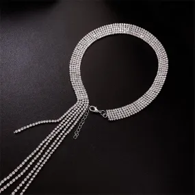 Full Rhinestones Choker Necklaces for Women Long Tassel Crystal Necklaces