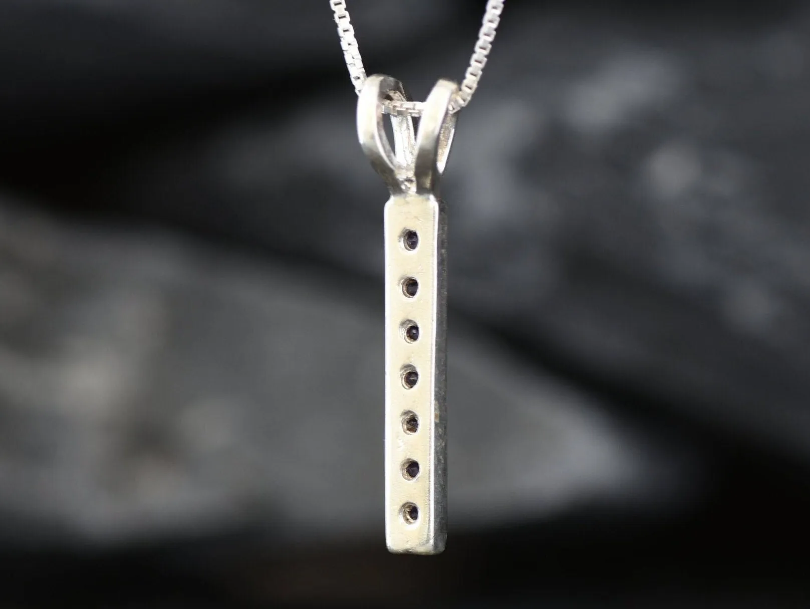 Garnet Pendant - Vertical Bar Necklace - January Birthstone Necklace