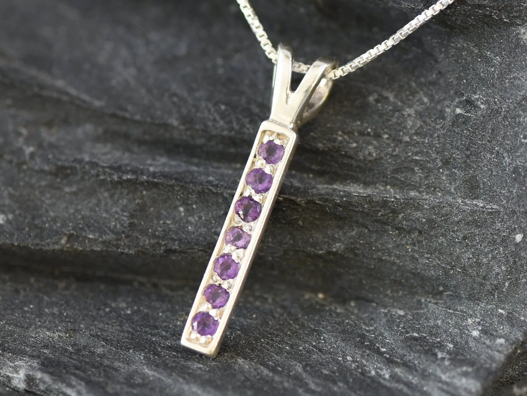 Garnet Pendant - Vertical Bar Necklace - January Birthstone Necklace